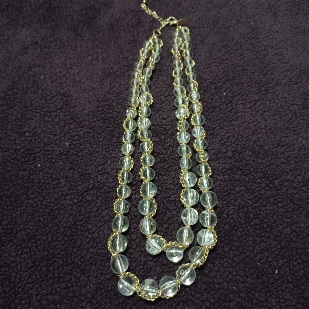 Vintage NY Chunky Double Layered Clear Bead, Gold Entwined Necklace, 20" - Picture 2 of 4